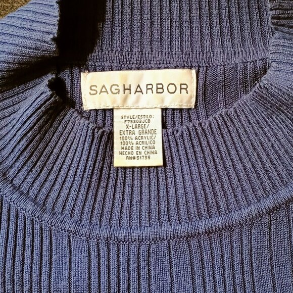 VGUC: Sag Harbor Sze. XL Blue Ribbed Mock Neck Short Sleeve Sweater - Picture 3 of 3